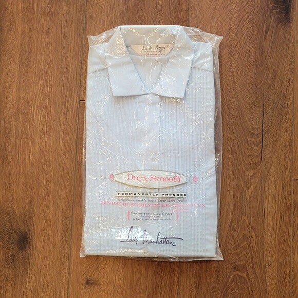 VTG Lady Manhattan Sz 12 S Blue Collar Pleat Long Sleeve Button Dura Smooth READ - Picture 16 of 16